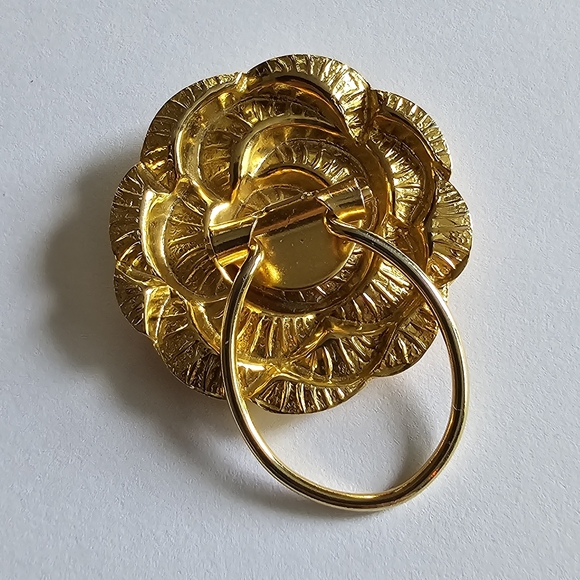 Vintage flower scarf clip gold tone metal camelia floral - Picture 4 of 6